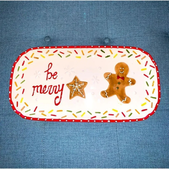 Be Merry Gingerbread Man Rectangle‎ Platter - Picture 1 of 3